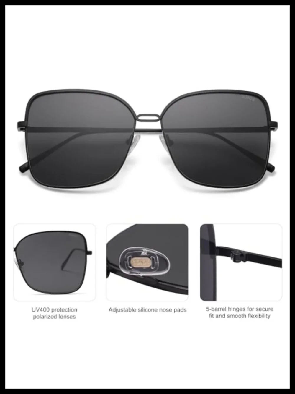 Oversized Square Sunglasses Men Women UV400 Protection Large Metal Frame Shades